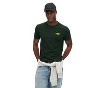 (S, Forest Green/Fluro) Superdry Mens Essential Logo Slim Fit Short Sleeve T-Shirt