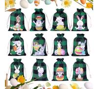 s Gift for Easter, 12 Pieces Favor with Printed Festive Bunny and Drawstring - Burlap - for Weddings Guests Partners Work Easter Christmas