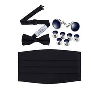 S.H. Churchill & Co. Elegant Men's 100% Silk Pre-Tied Bow Tie, Cummerbund, Cufflinks & Studs Set for Tuxedo, Weddings, and Formal Events - Luxury Gift Box, Black, One Size