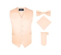 S.H. Churchill & Co. Men's 4 Piece Vest Set, with Bow Tie, Neck Tie & Pocket Hankie, Peach, Medium