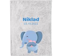 S&H&OU Personalized Baby Blanket for Girls and Boys Customized Name Blanket Information from Newborn Baby's Name Blankets with Animal Fuzzy & Fleece Plushing Gift for New Born Baby, New Dad Mom
