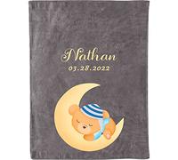 S&H&OU Personalized Baby Blanket for Girls and Boys Customized Name Blanket Information from Newborn Baby's Name Blankets with Animal Fuzzy & Fleece Plushing Gift for New Born Baby, New Dad Mom
