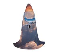 S Halloween Hooded Cape Beautiful Sky Airplane Print for Adults - Unisex Costume Accessory for Parties, Carnivals, and More