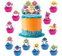 S-hark Cake Toppers 13PCS Birthday Party Decorations - Cupcake Decorations for Baby Shower and Kids Party
