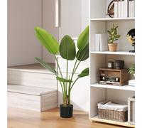 (S) HOMCOM Artificial Bird of Paradise Plant with Flocking in Pot, Green