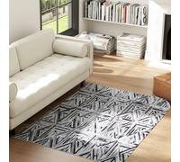 (S) HOMCOM Non-Slip Washable Rug, Chenille Floor Carpet for Living Room, Black