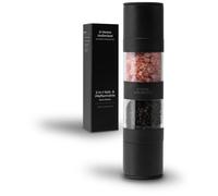 S-Home Unlimited Salt and Pepper Mill 2-in-1 Black with Ceramic Grinder | Space-saving combination grinder with continuous grinding degree, matte black 2-in-1 spice mill