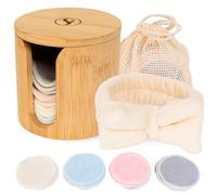S&I Naturals Reusable Makeup Remover Pad Set - 16 Bamboo Cotton Rounds with Jar, Headband & Laundry Bag - Eco-Friendly, Washable Face Pads - Zero Waste Skincare Gift