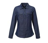 (S, Indigo Denim) Premier Womens/Ladies Stitch Shirt