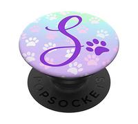 S Initial Phone Grips Pop Up Holder Rainbow Purple Paw Print PopSockets Grip and Stand for Phones and Tablets