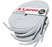 S&J 2 Pairs Flat Shoelaces for Trainers Converse Air Force 1, Replacement Sneaker Laces for Sport Shoes, Casual Shoe, Durable Shoelaces for Kids Adult Men and Women 8mm width, 120mm length (White)