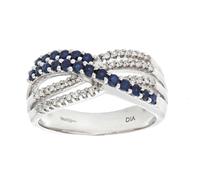 (S) Jewelco London 9ct White Gold Round 14pts Diamond Round 0.6ct Sapphire Blue River Crossover Eternity Ring 4mm - PR0AXL6861WSA