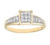 (S) Jewelco London Diamond Set Shoulders and 9ct Yellow Gold Square Design Ring