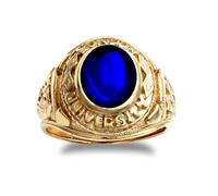 (S) Jewelco London Gold-Plated Silver Blue Oval Cabochon CZ Solitaire London University College Graduation Class Ring - ARN171-GP