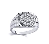 Jewelco London Men's Mens Silver CZ Presidential Circle Halo Dial Watch Signet Ring in White | Size: Small Jewelco London White S