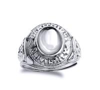 (S) Jewelco London Mens Rhodium Plated Sterling Silver Oval Cubic Zirconia Cabochon College Signet Ring