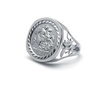 (S) Jewelco London Men's Solid 925 Silver Dragon Slayer St George & Dragon Medallion Ring (Half Sov Size) - ARN114-H-SG