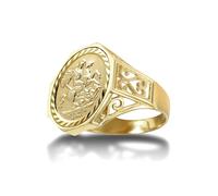 (S) Jewelco London Men's Solid 9ct Yellow Gold St George Dragon Slayer Octagon Half-Sovereign-Size Ring - JRN167