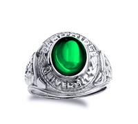 (S) Jewelco London Mens Sterling Silver Emerald-Green Oval Cabochon CZ Solitaire Cambridge University College Ring - GVR285EM