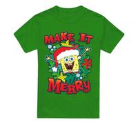 (S, Kelly Green) SpongeBob SquarePants Mens Make It Merry Christmas T-Shirt