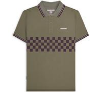 (S, Khaki/Java) Lambretta Mens Two Toned Tipped Short Sleeve Checked Polo Shirt Top Tee