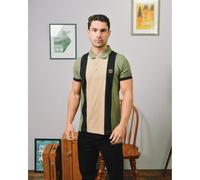 (S, Khaki) Lambretta Mens Vintage Panel Casual Short Sleeve Cotton Polo Shirt Top Tee