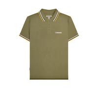 (S, Khaki/White/Navy/Gold) Lambretta Mens Triple Tipped Polo Shirt