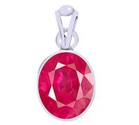 S KUMAR GEMS & JEWELS Certified Natural Ruby Stone (Mani Stone/Manikya Stone) Gemstone 7.25 Ratti Silver Pendant for Rashi Ratan, Silver, Ruby