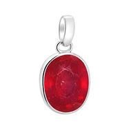 S KUMAR GEMS & JEWELS Certified Natural Ruby Stone (Manik Stone/Manikya Stone) Birth Gemstone 7.25 Ratti Silver Pendant for Rashi Ratan, Silver, Ruby