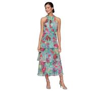 S.L. Fashions Women's Chiffon Midi Tiered Sleeveless Wedding Guest Dress W/Beaded Halter Neckline (Petite and Regular Sizes) Special Occasion, Pink Multi, 16