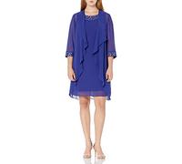 S.L. Fashions Women's Chiffon Tier Jacket Dress with Bead Neck Special Occasion, Iris, 16