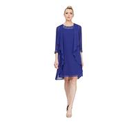 S.L. Fashions Women's Chiffon Tier Jacket Dress with Bead Neck Special Occasion, Iris Petite, 16 UK