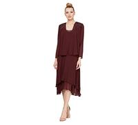 S.L. Fashions Women's Embellished Chiffon Tiered Jacket Dress Special Occasion, Fig, 14 Petite