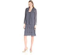 S.L. Fashions Women's Embellished Tiered Jacket Dress (Petite and Regular) Special Occasion