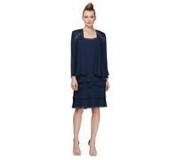 S.L. Fashions Women's Embellished Tiered Jacket Dress (Petite and Regular) Special Occasion, Navy, 10