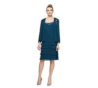 S.L. Fashions Women's Embellished Tiered Sequin Jacket Dress (Petite and Regular) Special Occasion, Mid Teal, 20