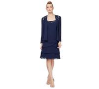S.L. Fashions Women's Embellished Tiered Sequin Jacket Dress - Sapphire - Petite & Regular