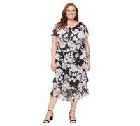 S.L. Fashions Women's Floral Tiered Spring/Summer Wedding Guest, Cocktail Dress, Special Occasion (Plus Size), Black Floral Pink, 26 Plus