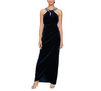 S.L. Fashions Women's Long Cocktail Dress with Embellished Halter Neckline, Wedding Guest, Party (Petite and Regular Sizes), Imperial Velvet, 18