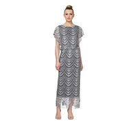 S.L. Fashions Women's Metallic Crochet Dress with Fringe Hemline, Silver, 18