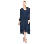 S.L. Fashions Women's Mother of The Bride Dress with Embellished Neckline & Shoulder, Wedding Guest (Petite and Regular Sizes) Special Occasion, Navy, 16