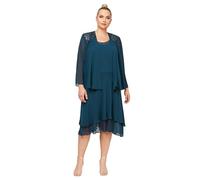S.L. Fashions Women's Mother of The Bride Dress with Embellished Neckline & Shoulder, Wedding Guest Special Occasion, Mid Teal, 22 Plus
