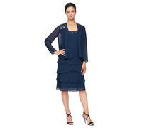 S.L. Fashions Women's Mother of The Bride Jacket Dress with Sequined Cut Out Shoulder, (Petite and Regular Sizes) Special Occasion, Deep Navy, 22