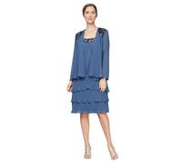 S.L. Fashions Women's Mother of The Bride Jacket Dress with Sequined Cut Out Shoulder, (Petite and Regular Sizes) Special Occasion, Wedgewood, 22