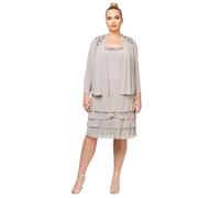 S.L. Fashions Women's Mother of The Bride Jacket Dress with Sequined Cut Out Shoulder (Petite and Regular Sizes) Special Occasion, Dark Mortar, 14