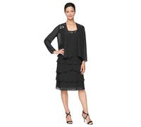 S.L. Fashions Women's Embellished Tiered Sequin Jacket Dress (Petite and Regular) Special Occasion, Black, 10