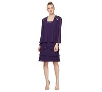S.L. Fashions Women's Embellished Tiered Sequin Jacket Dress (Petite and Regular) Special Occasion, Eggplant, 22
