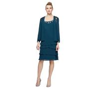 S.L. Fashions Women's Mother of The Bride Jacket Dress with Sequined Cut Out Shoulder Special Occasion, Mid Teal, 22