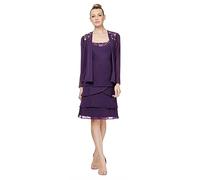 S.L. Fashions Women's Mother of The Bride Jacket Dress with Sequined Cut Out Shoulder Special Occasion, Eggplant, 16 Petite
