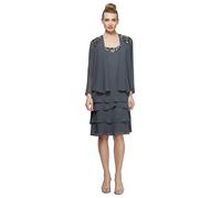 S.L. Fashions Women's Mother of The Bride Jacket Dress with Sequined Cut Out Shoulder Special Occasion, Steel Cutout, 18